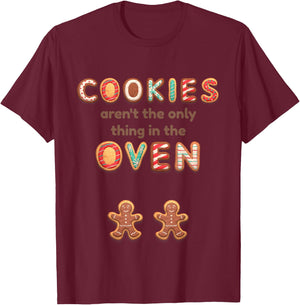 Twin Pregnancy Christmas Announcement Baking Cookies T-Shirt - T-Shirt | Maroon