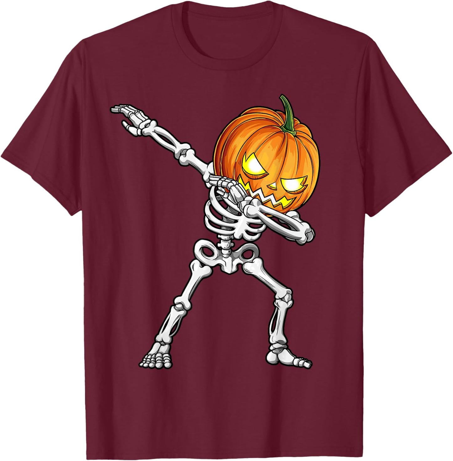 Halloween Boys Dabbing Skeleton Scary Pumpkin Jack O Lantern T-Shirt - T-Shirt | Maroon