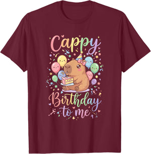 Capybara Birthday Cappy Birthday to Me Girls T-Shirt - T-Shirt | Maroon