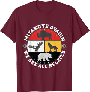 Native American spiritual Medicine Wheel Mitakuye Oyasin T-Shirt - T-Shirt | Maroon