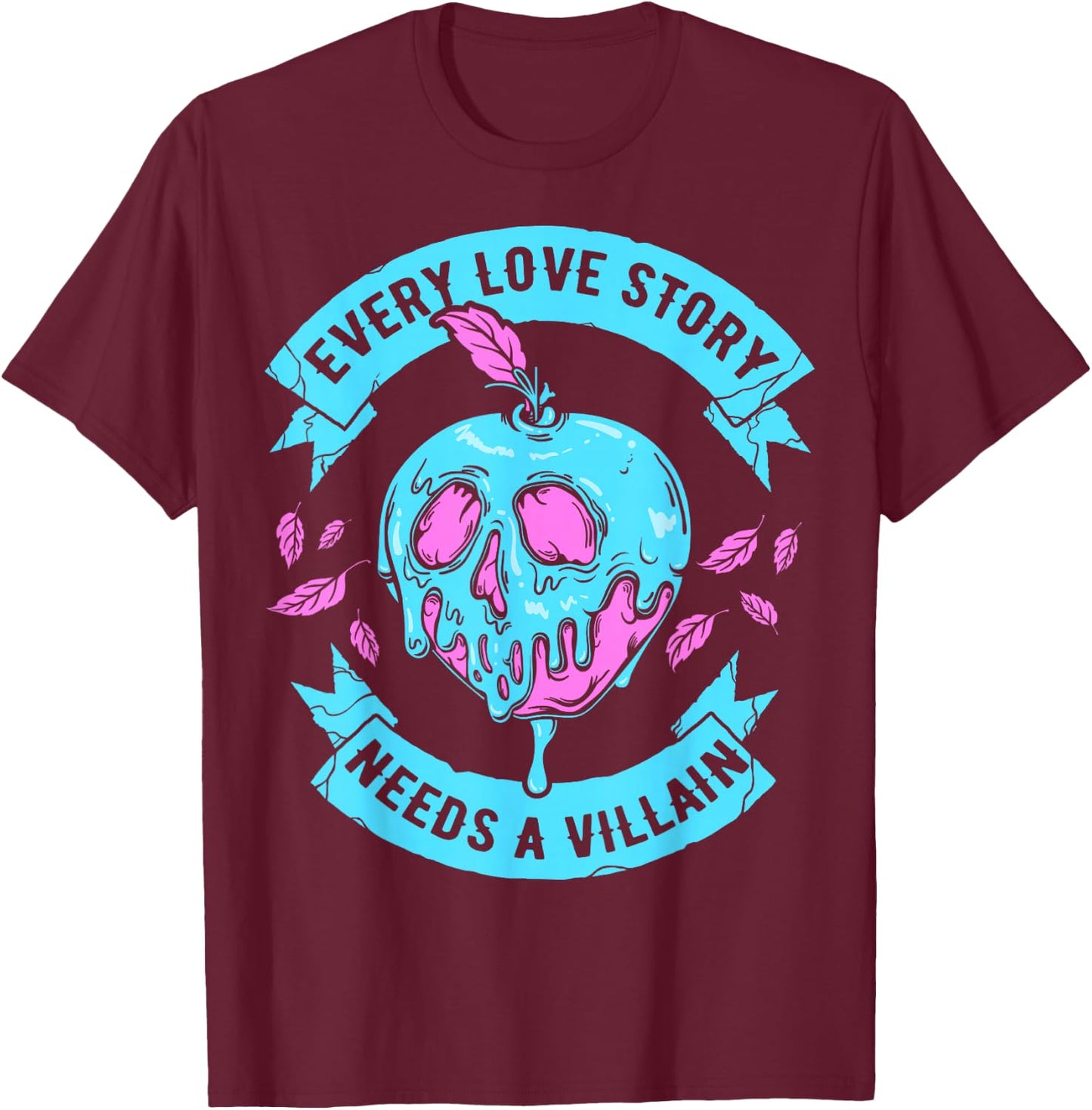 Disney Villains Valentine's Day Love Story Poison Apple Logo T-Shirt - T-Shirt | Maroon