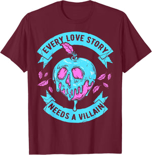 Disney Villains Valentine's Day Love Story Poison Apple Logo T-Shirt - T-Shirt | Maroon