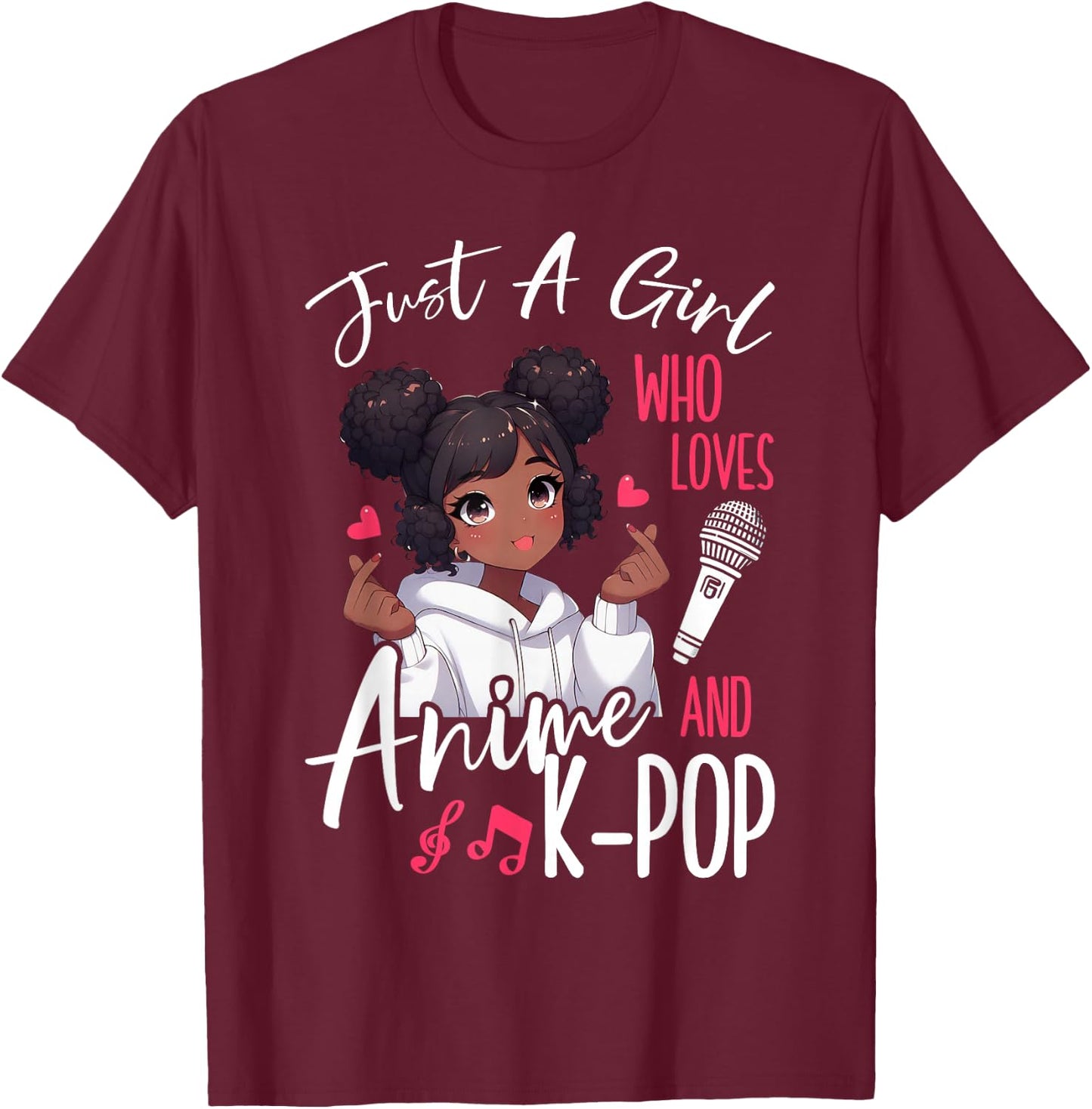 Just A Girl Who Loves Anime and K-Pop African American Afro T-Shirt - T-Shirt | Maroon