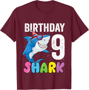 Kids 9th Birthday Shirt Shark JawSome Nine Year Old 9th Birthday T-Shirt - T-Shirt | Maroon