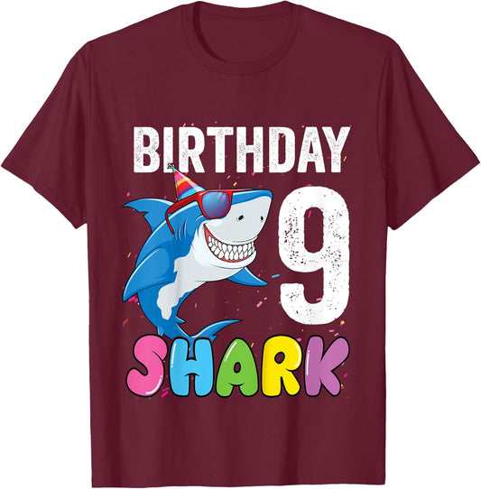 Kids 9th Birthday Shirt Shark JawSome Nine Year Old 9th Birthday T-Shirt - T-Shirt | Maroon