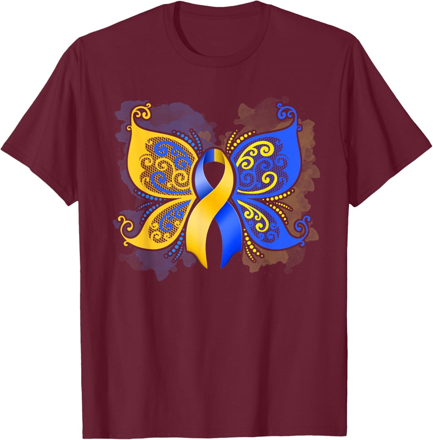 Down Syndrome Awareness Butterfly Gift T-Shirt - T-Shirt | Maroon