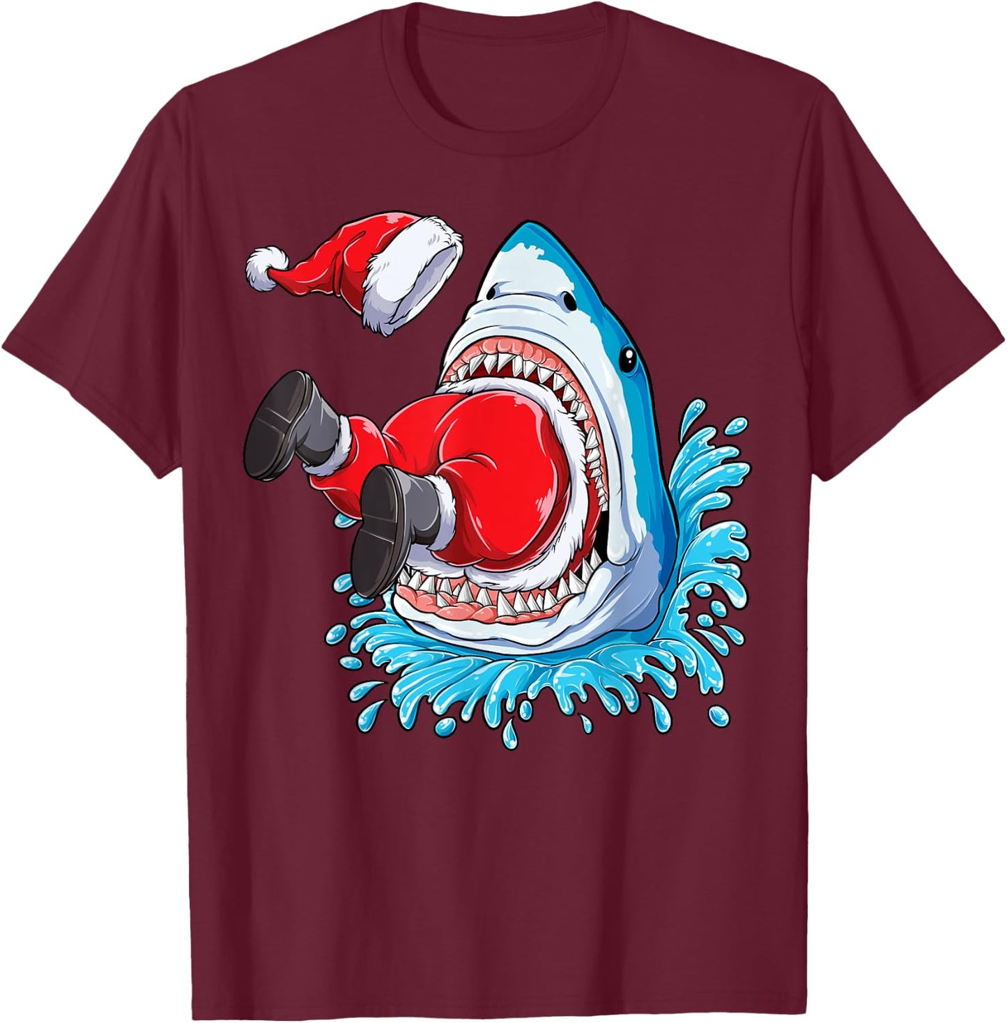 Shark Eating Santa Claus Christmas Boys Merry Sharkmas Xmas T-Shirt - T-Shirt | Maroon