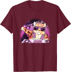 Cat Shirt - Cool Kitty Cat DJ Space Music Kids T-Shirt - T-Shirt | Maroon