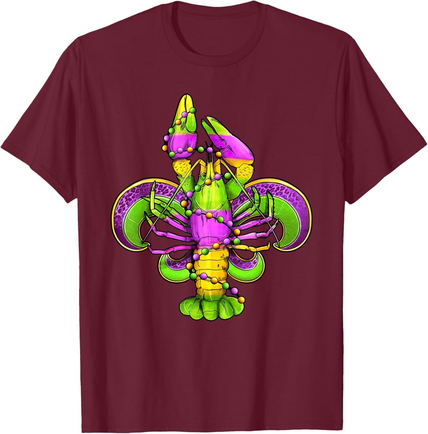 Mardi Gras Fleur De Lis Crawfish Leopard Costume T-Shirt - T-Shirt | Maroon
