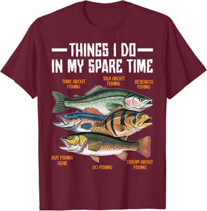 Things I Do In My Spare Time Fishing Funny Men Kids Boys T-Shirt - T-Shirt | Maroon