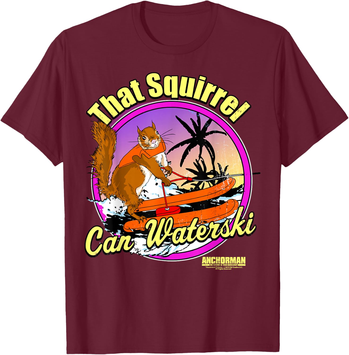 Anchorman That Squirrel Can Waterski Purple Circle T-Shirt - T-Shirt | Maroon