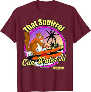 Anchorman That Squirrel Can Waterski Purple Circle T-Shirt - T-Shirt | Maroon