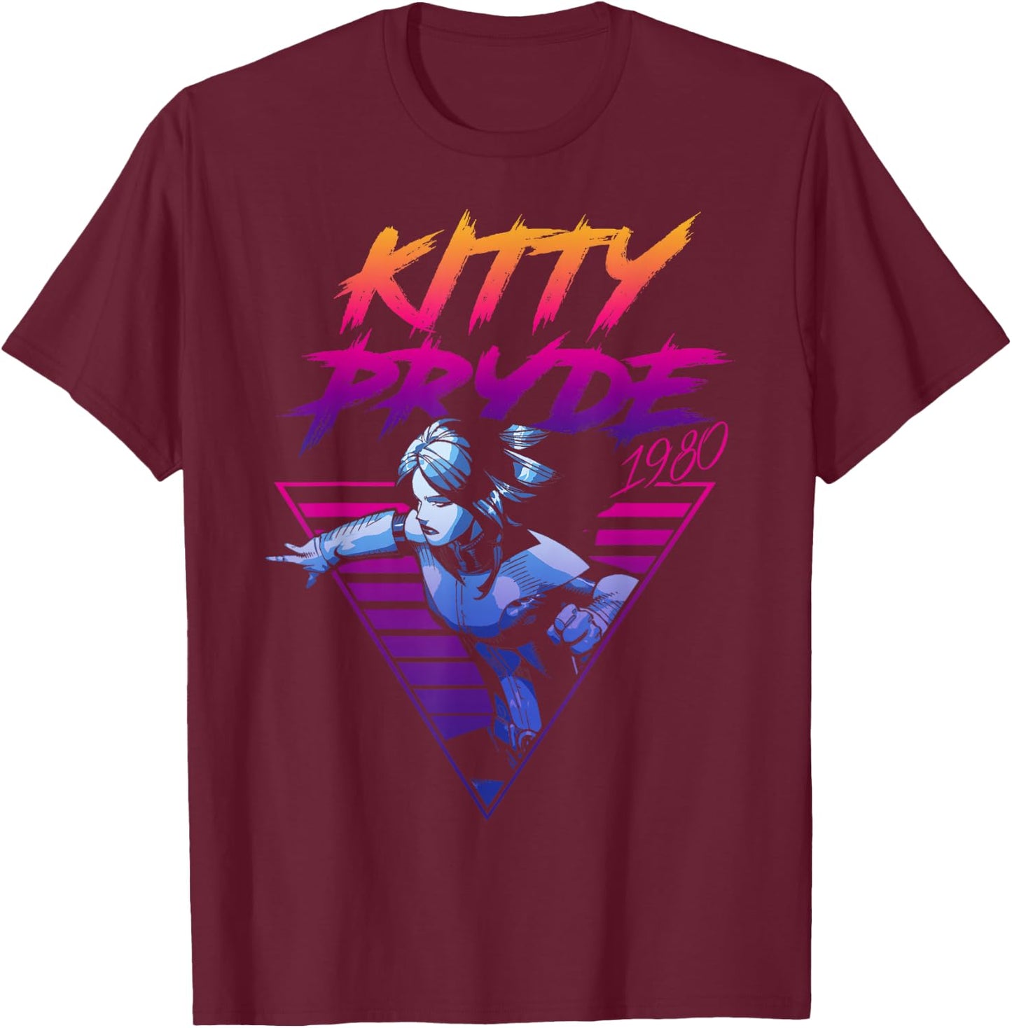Marvel X-Men Kitty Pryde Retro Neon Triangle Graphic T-Shirt - T-Shirt | Maroon