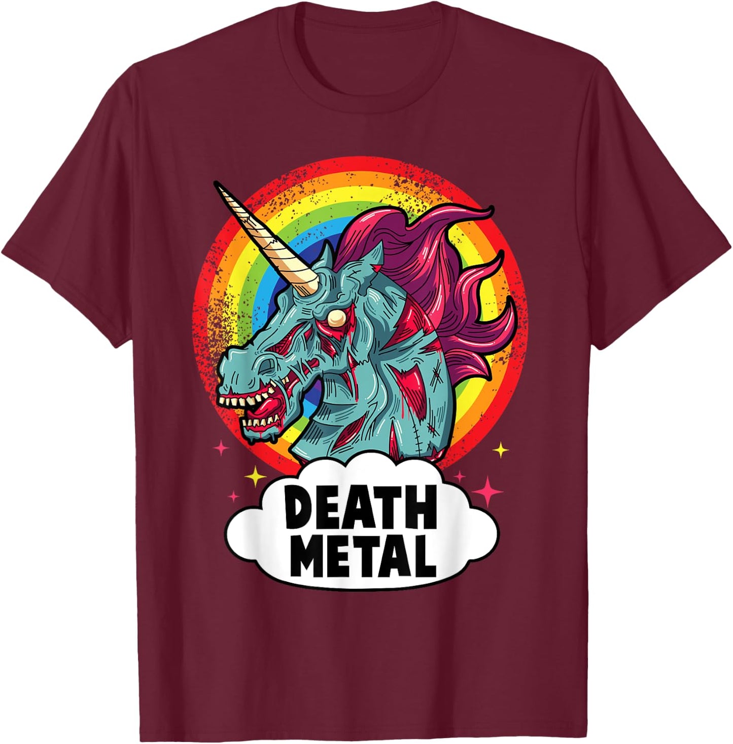 Death Metal Unicorn Rainbow Rocker Emo Zombie. T-Shirt - T-Shirt | Maroon