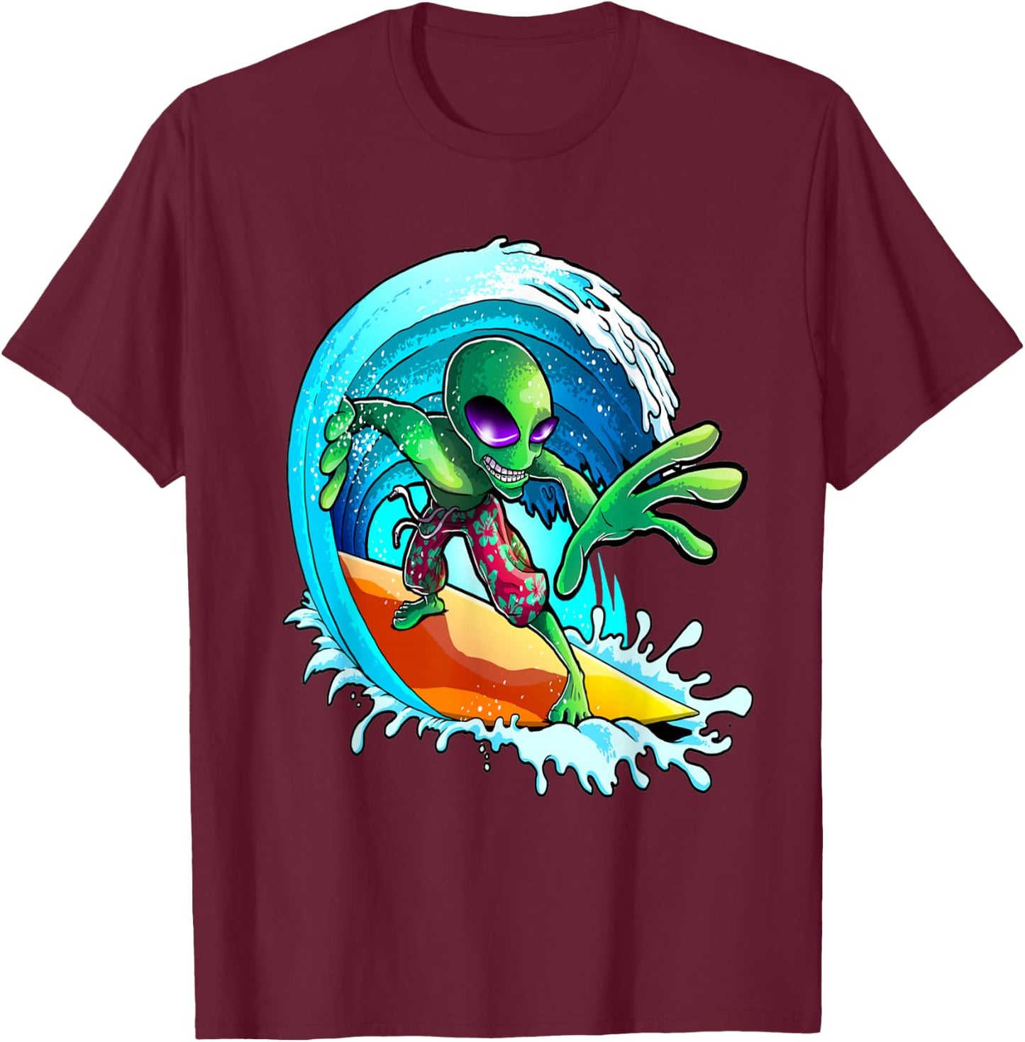 Surfer Alien Funny Summer Surfing Women's and Men's T-Shirt - T-Shirt | Maroon