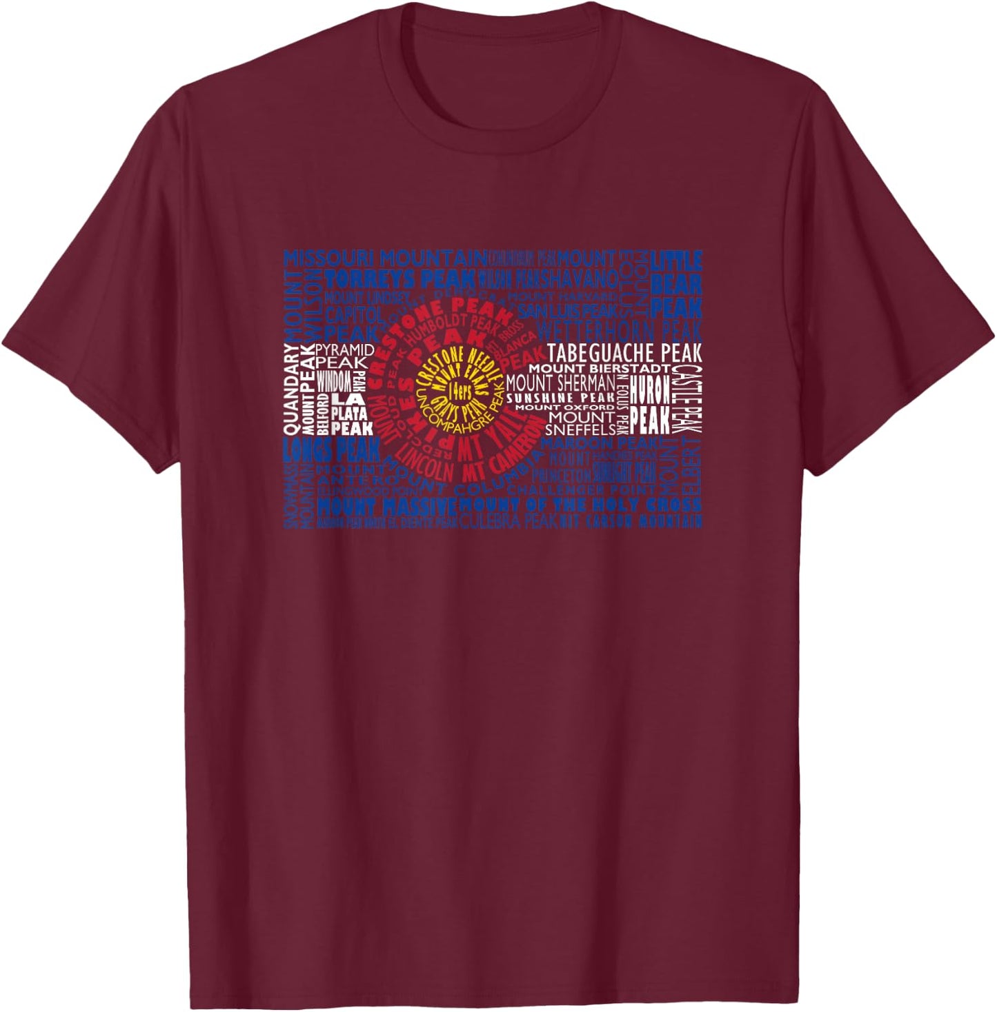 Colorado Fourteeners State Flag 14er Hiker Climber Gift T-Shirt - T-Shirt | Maroon