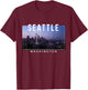 Seattle Washington Skyline Space Needle Mount Rainier T-Shirt - T-Shirt | Maroon