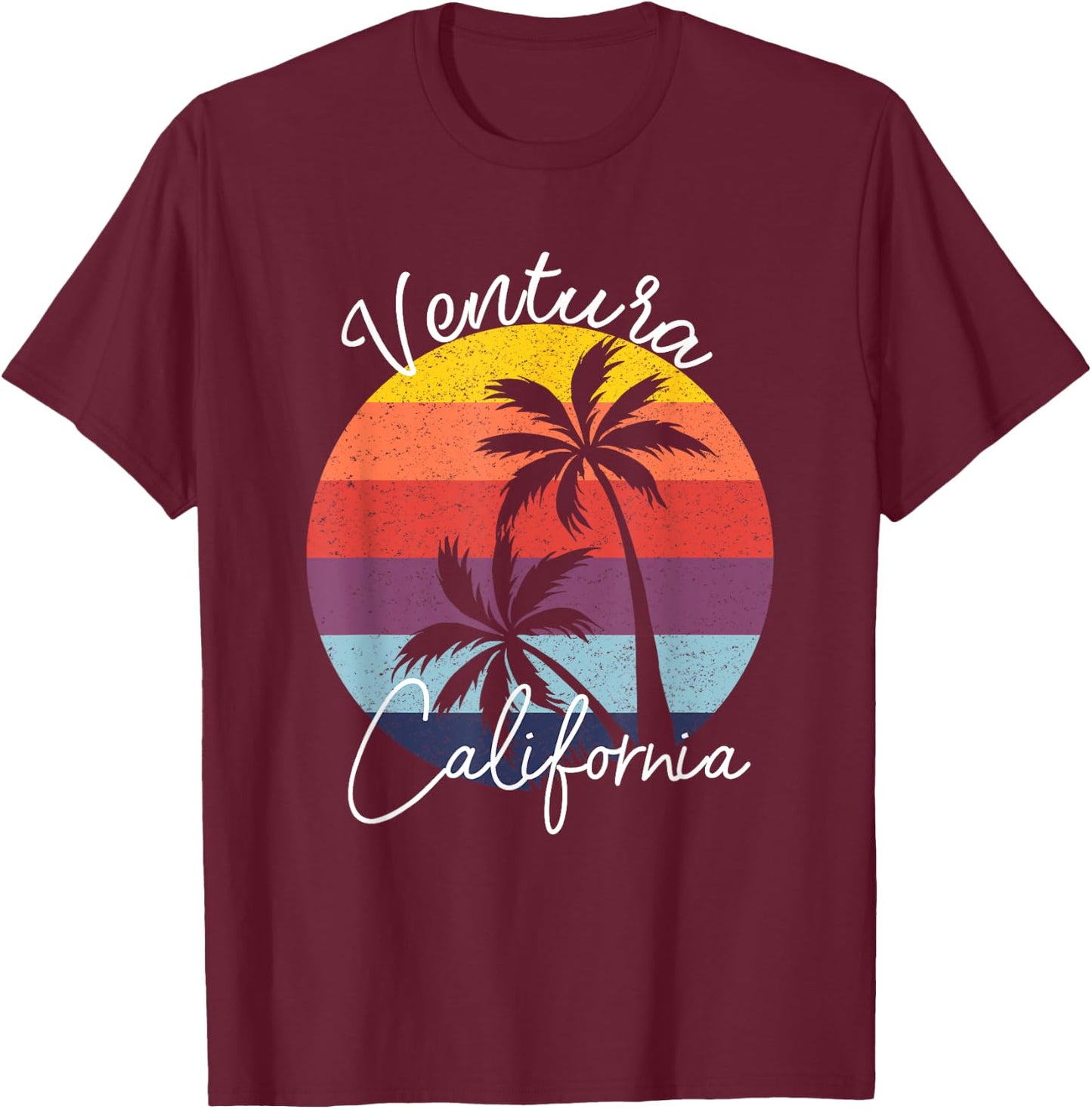 Ventura California Vintage 80's Beach Sunset Surfer Gift T-Shirt - T-Shirt | Maroon