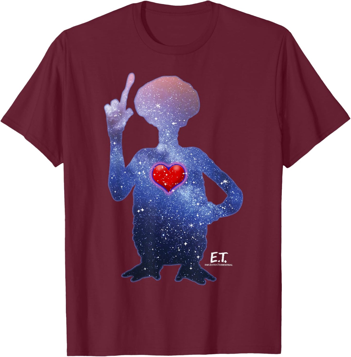 E.T. Terrestrial Universe Silhouette Heart Graphic T-Shirt - T-Shirt | Maroon