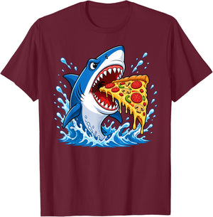 Shark Pizza Lover Foodie Fun Shark Eating Pizza Slice T-Shirt - T-Shirt | Maroon