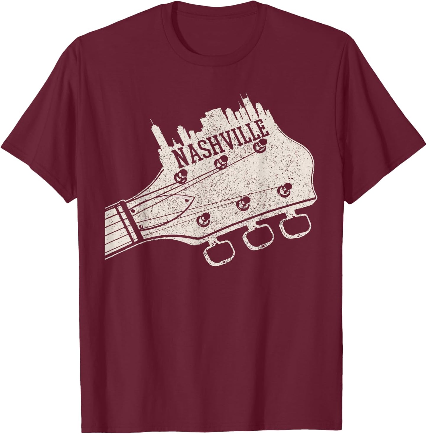 Nashville Guitar Skyline Country Music City Tennessee T-Shirt - T-Shirt | Maroon