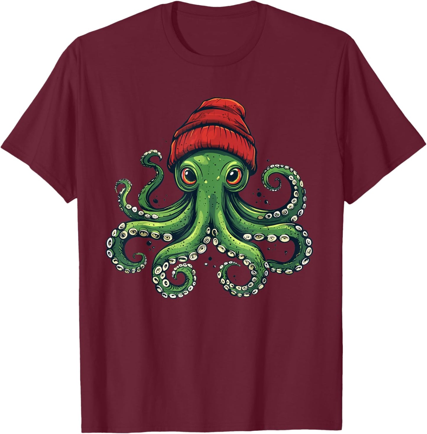 Octopus Wearing Beanie T-Shirt - T-Shirt | Maroon