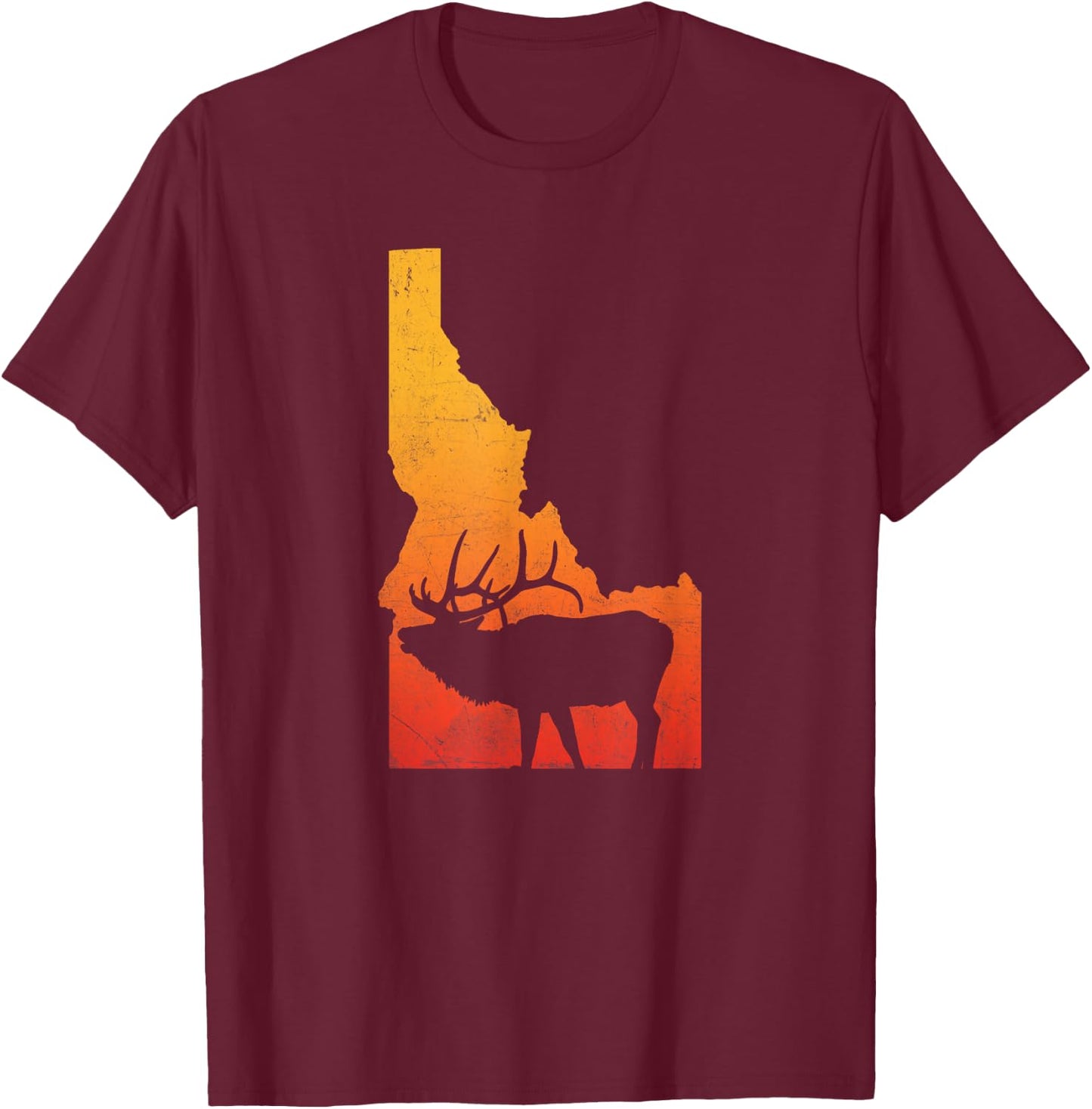 Vintage Idaho Elk Retro Outdoors Hunting T-Shirt - T-Shirt | Maroon