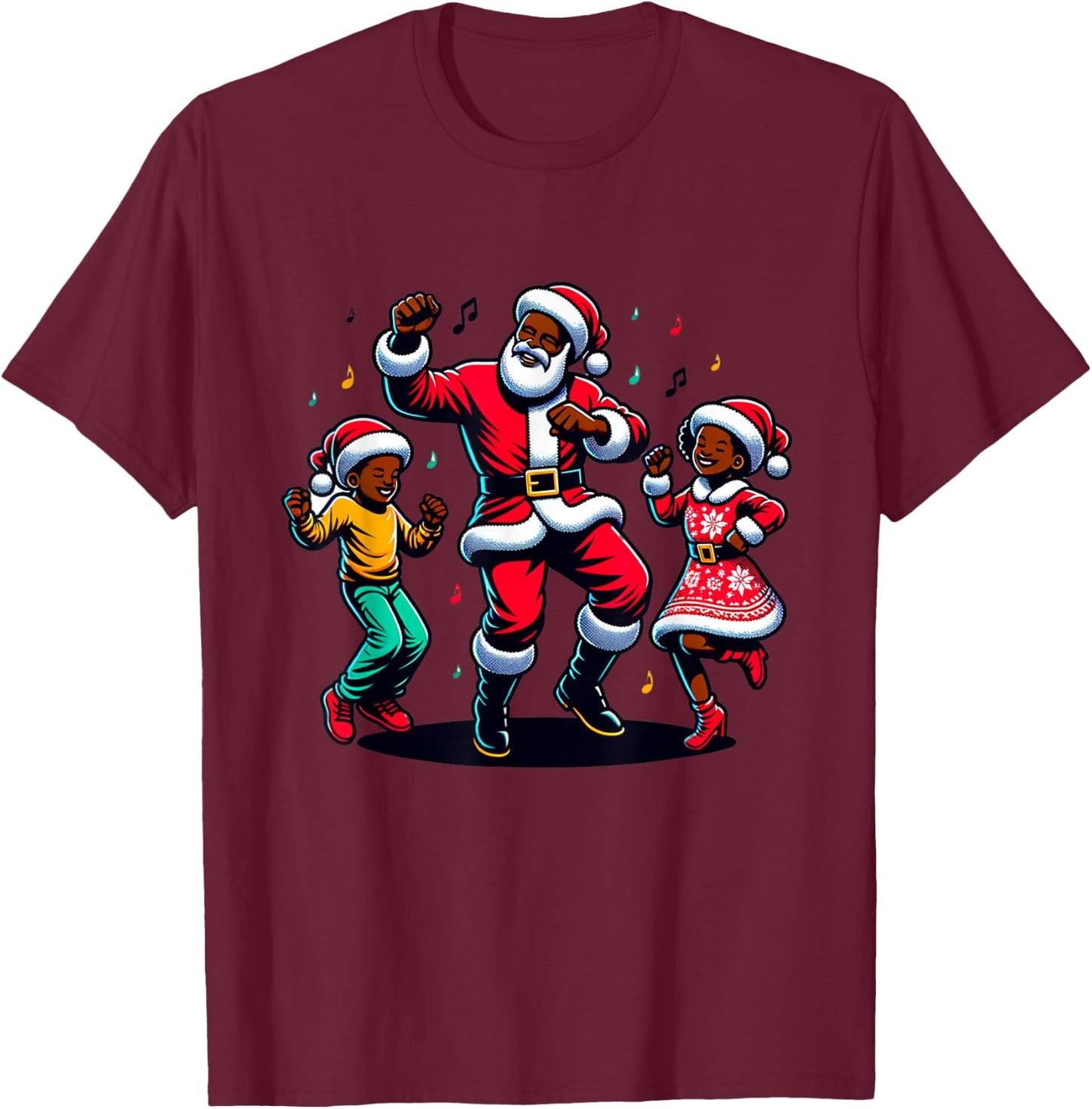 Black Christmas African American Santa Claus Christmas PJ T-Shirt - T-Shirt | Maroon