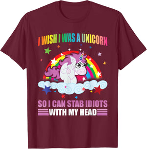 I Wish I Was A Unicorn Funny Unicorn I Hate People Unicorns T-Shirt - T-Shirt | Maroon