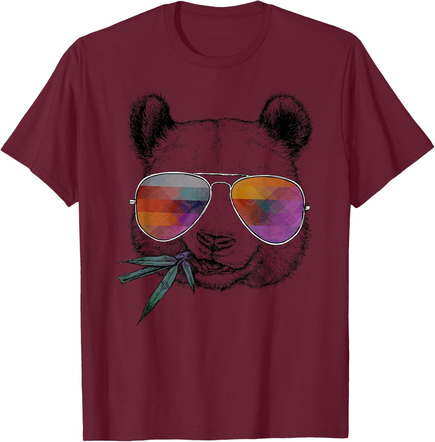 Coole Portrts von lustigen Tieren in Brillen - Cool Panda - Funny Panda Bear with Sunglasses -Adults - Grey - Small - Short Sleeve - Classic Fit - Cotton, Polyester T-Shirt - T-Shirt | Maroon