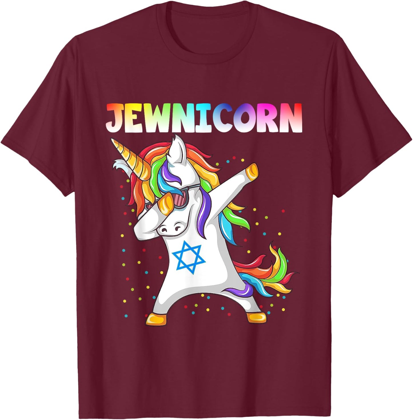 Hanukkah Dabbing Unicorn Jewnicorn Chanukah Jewish Xmas T-Shirt - T-Shirt | Maroon