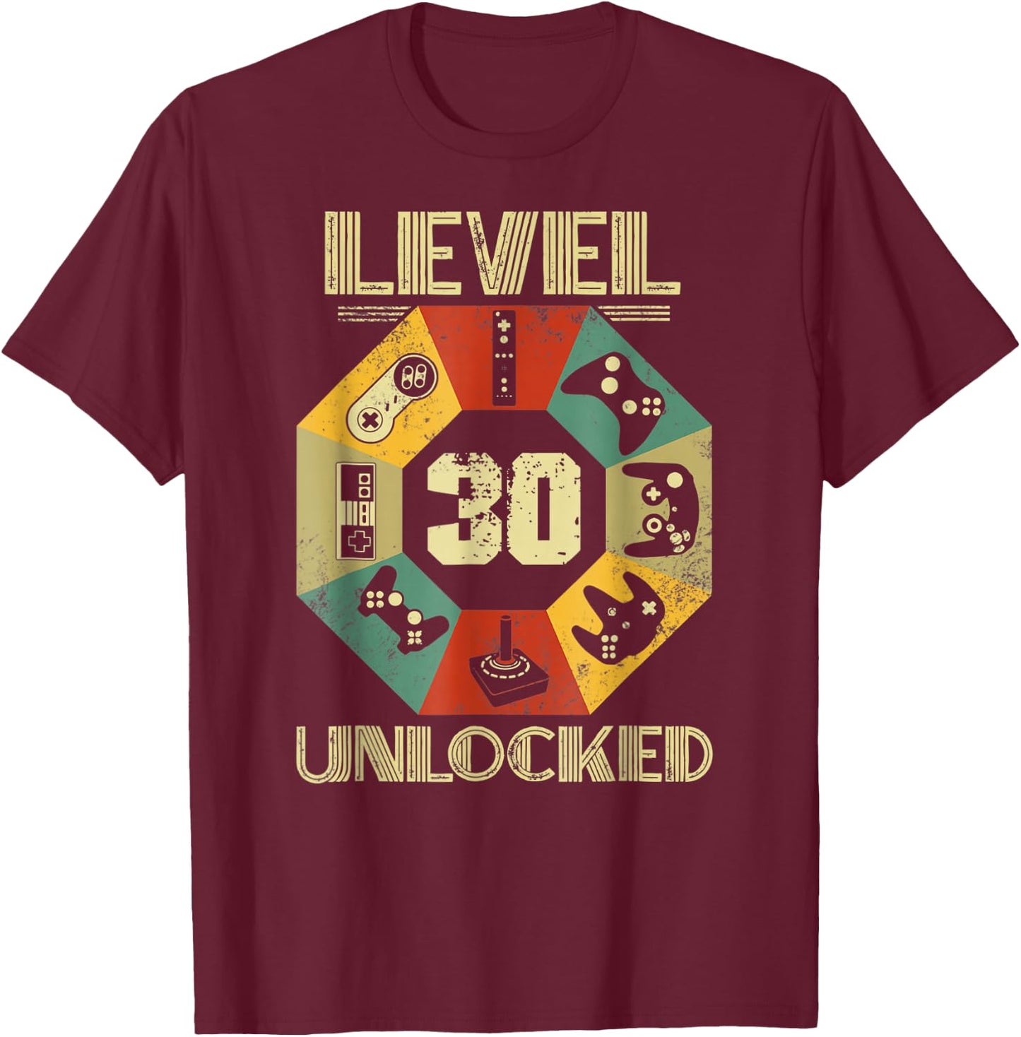 Level 30 Unlocked Video Gamer 30th Birthday T-Shirt - T-Shirt | Maroon