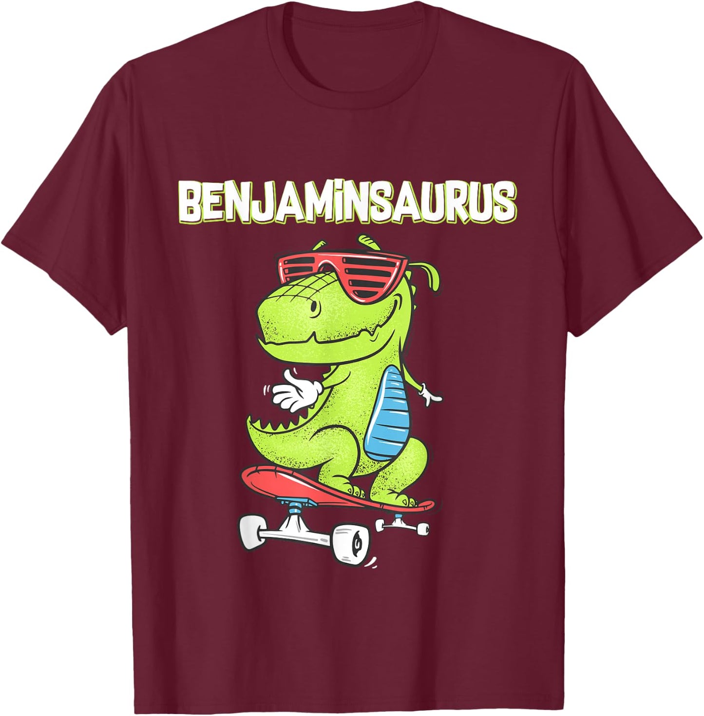 BENJAMINSAURUS shirt name birthday gift dinosaur t rex T-Shirt - T-Shirt | Maroon
