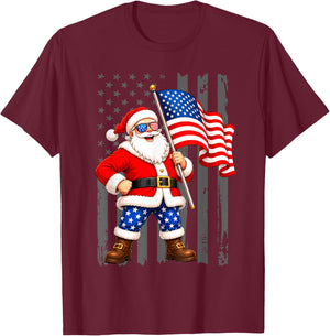 Patriotic Santa USA American Flag Christmas 4th of July Men T-Shirt - T-Shirt | Maroon
