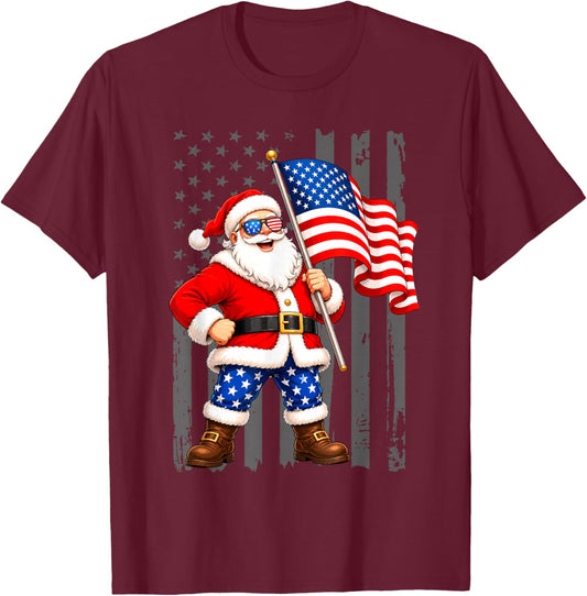 Patriotic Santa USA American Flag Christmas 4th of July Men T-Shirt - T-Shirt | Maroon