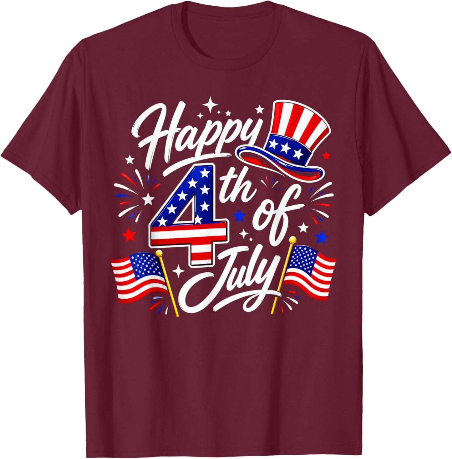 Happy 4th of July Patriotic American Flag USA T-Shirt - T-Shirt | Maroon