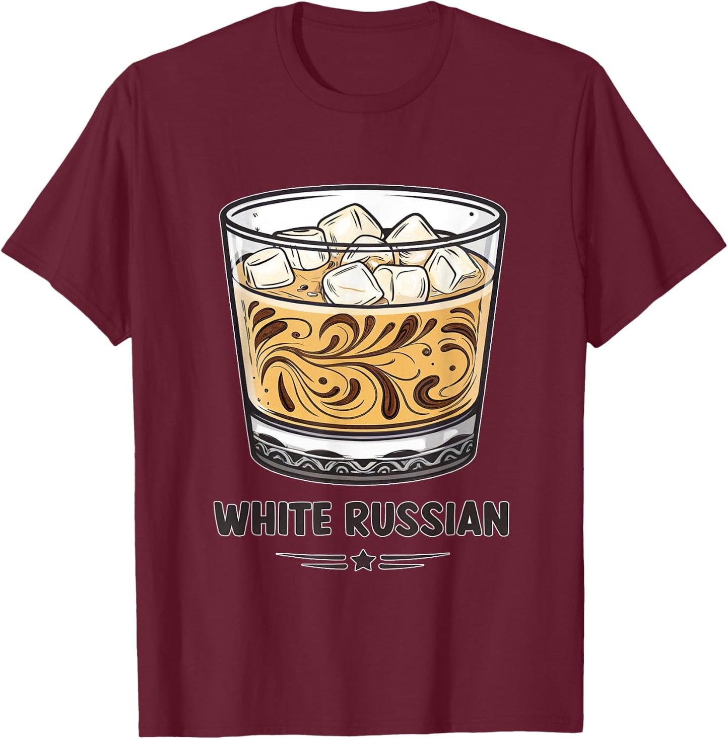 White Russian Cocktail Art Graphic T-Shirt - T-Shirt | Maroon