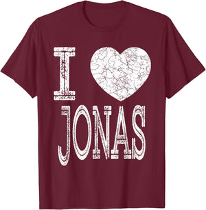 I Love Jonas Valentine Boyfriend Son Boy Heart Husband Name T-Shirt - T-Shirt | Maroon