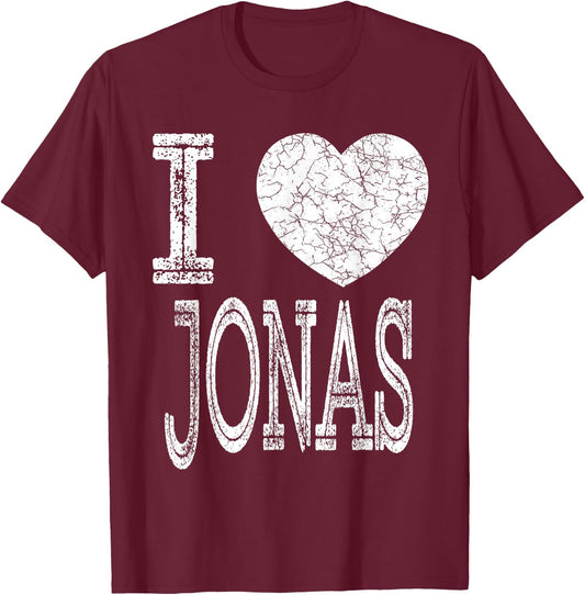 I Love Jonas Valentine Boyfriend Son Boy Heart Husband Name T-Shirt - T-Shirt | Maroon