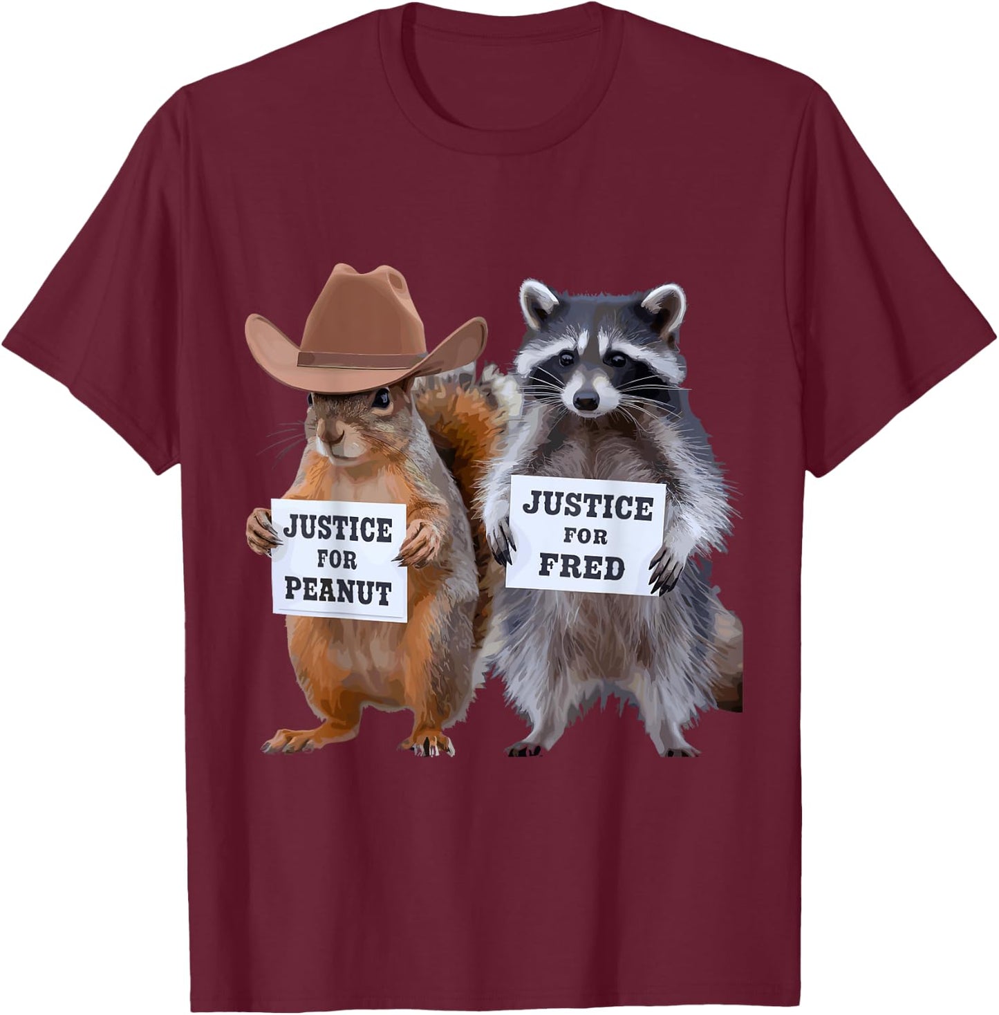 Justice for The Squirrel Peanut and The Raccoon Fred T-Shirt - T-Shirt | Maroon