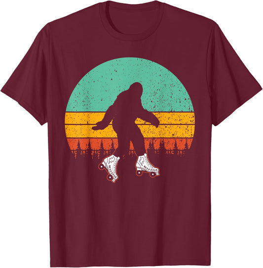 Retro Bigfoot Roller Skate Shirt Skating Sasquatch 80's Gift T-Shirt - T-Shirt | Maroon