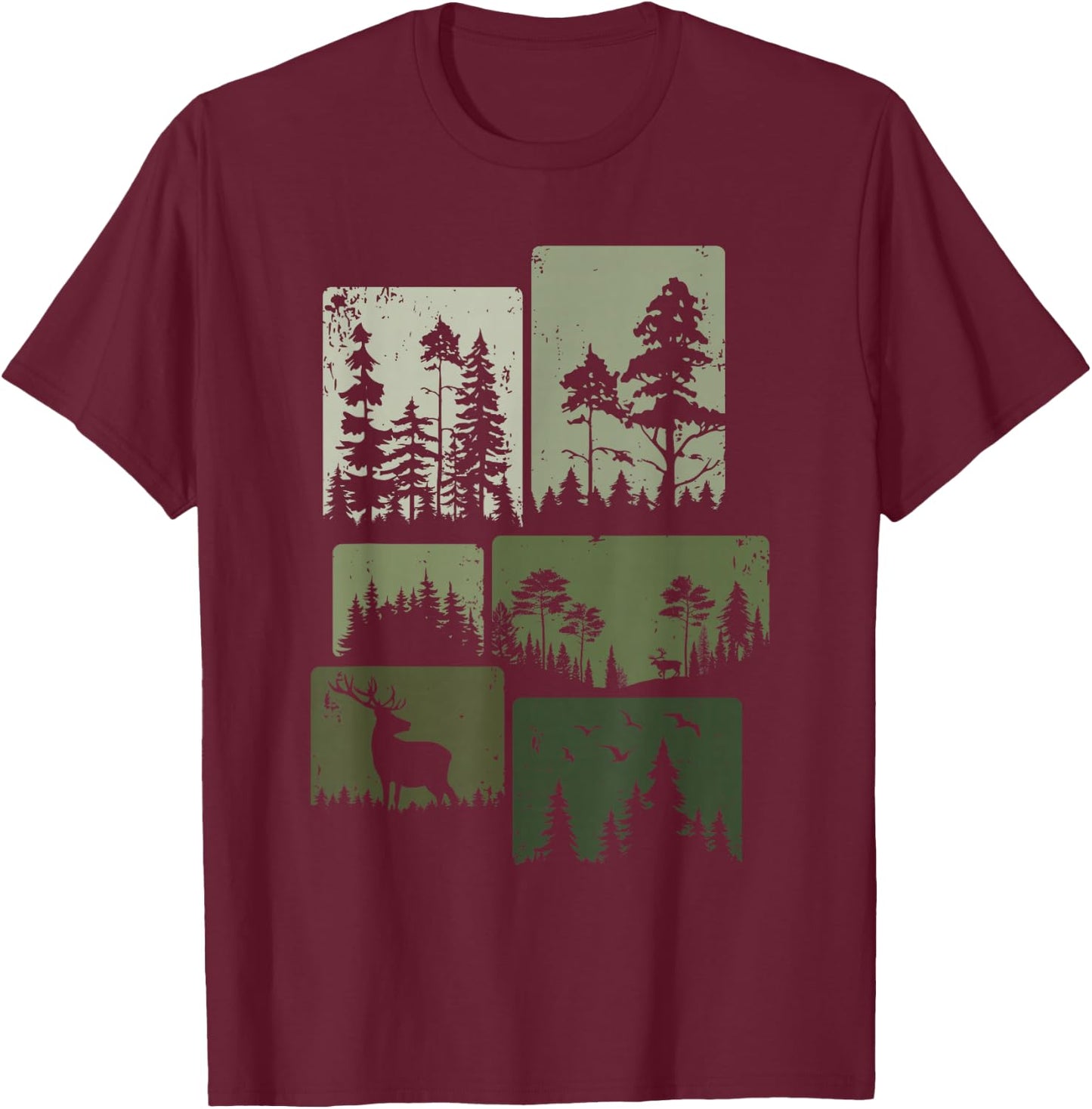 Trees Wildlife Nature Outdoor Vintage Forest T-Shirt - T-Shirt | Maroon