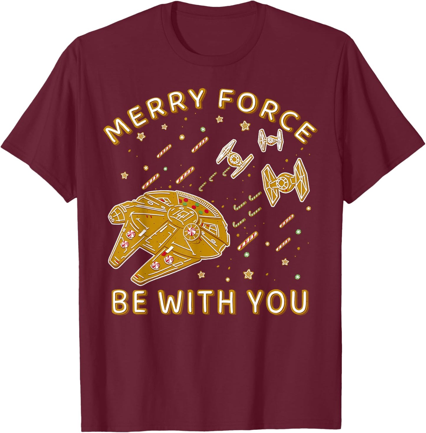 Star Wars Christmas Merry Force Be With You Cookies T-Shirt - T-Shirt | Maroon