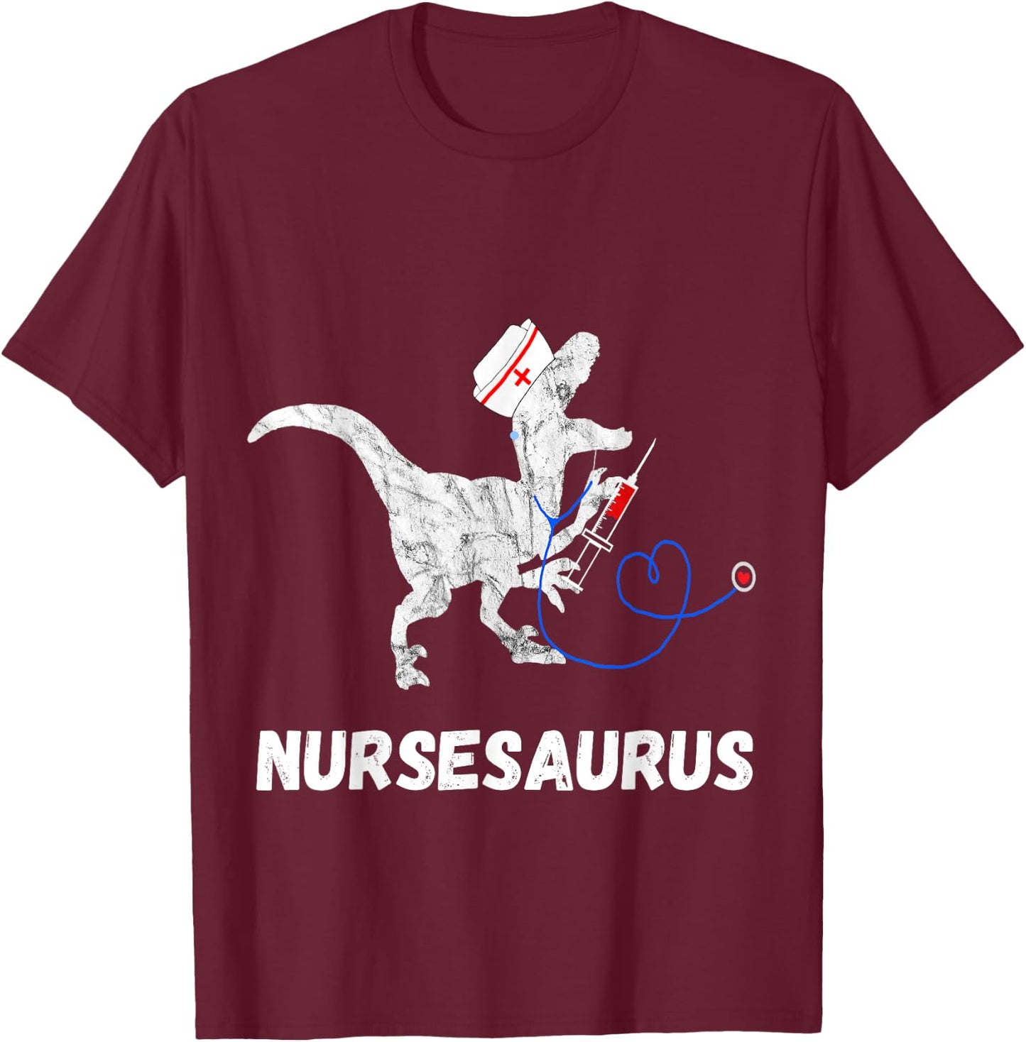 Nurse Dinosaur Funny Doctor Dino Doctor T-Rex T-Shirt - T-Shirt | Maroon