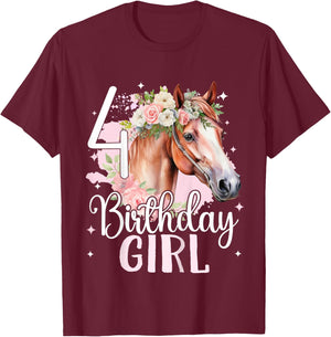 4th Birthday Horse Girl Fourth birthday girl 4 years old T-Shirt - T-Shirt | Maroon