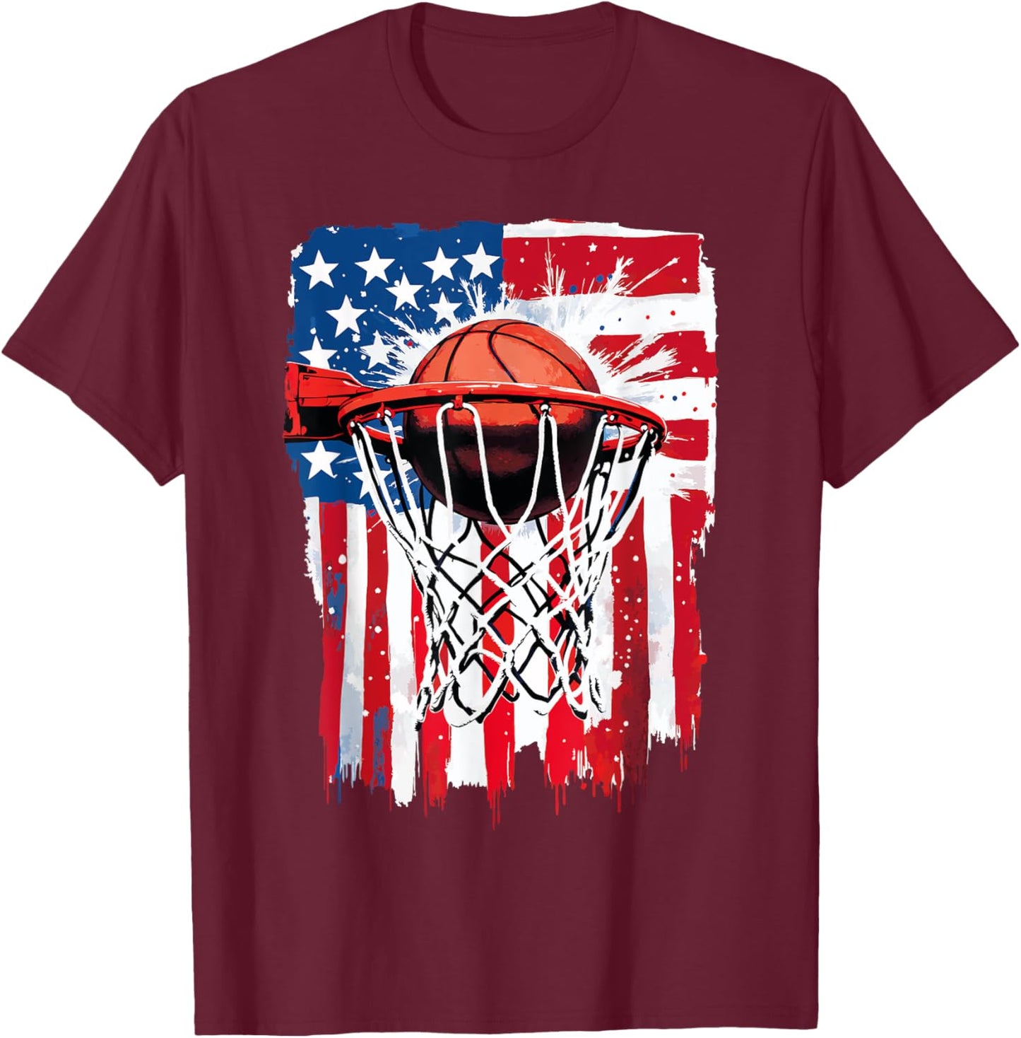 Basketball USA Patriotic American Flag 4 of July T-Shirt - T-Shirt | Maroon