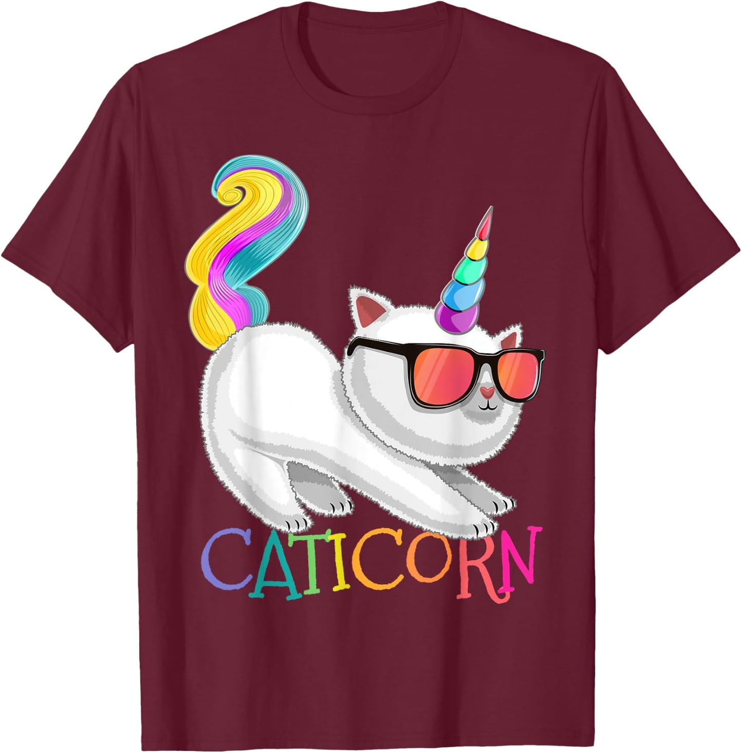 Caticorn Rainbow Unicorn Cat Shirt Girls Unicorn Cat Gift T-Shirt - T-Shirt | Maroon