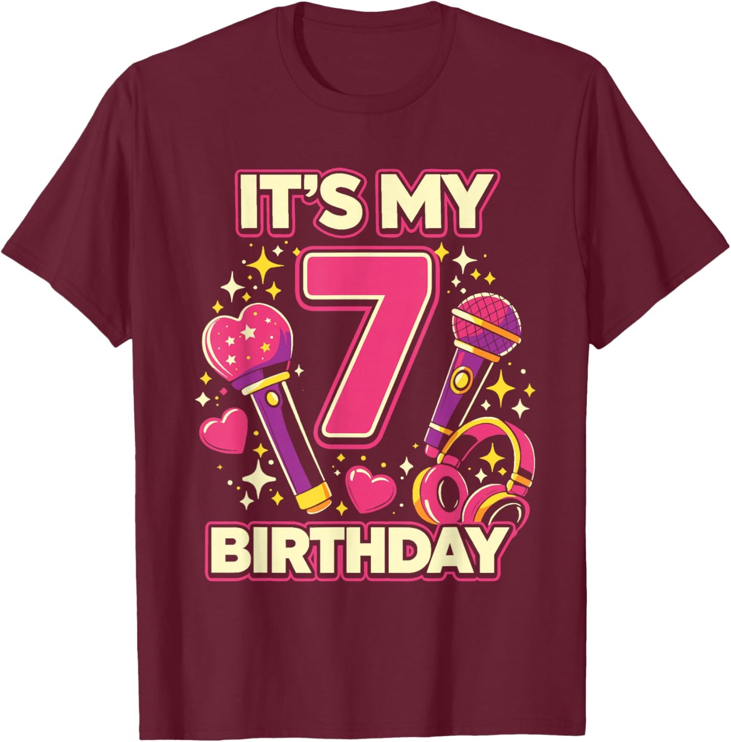 7 Years Old Kpop Kids It’s My 7th Birthday K-Pop Girl T-Shirt - T-Shirt | Maroon