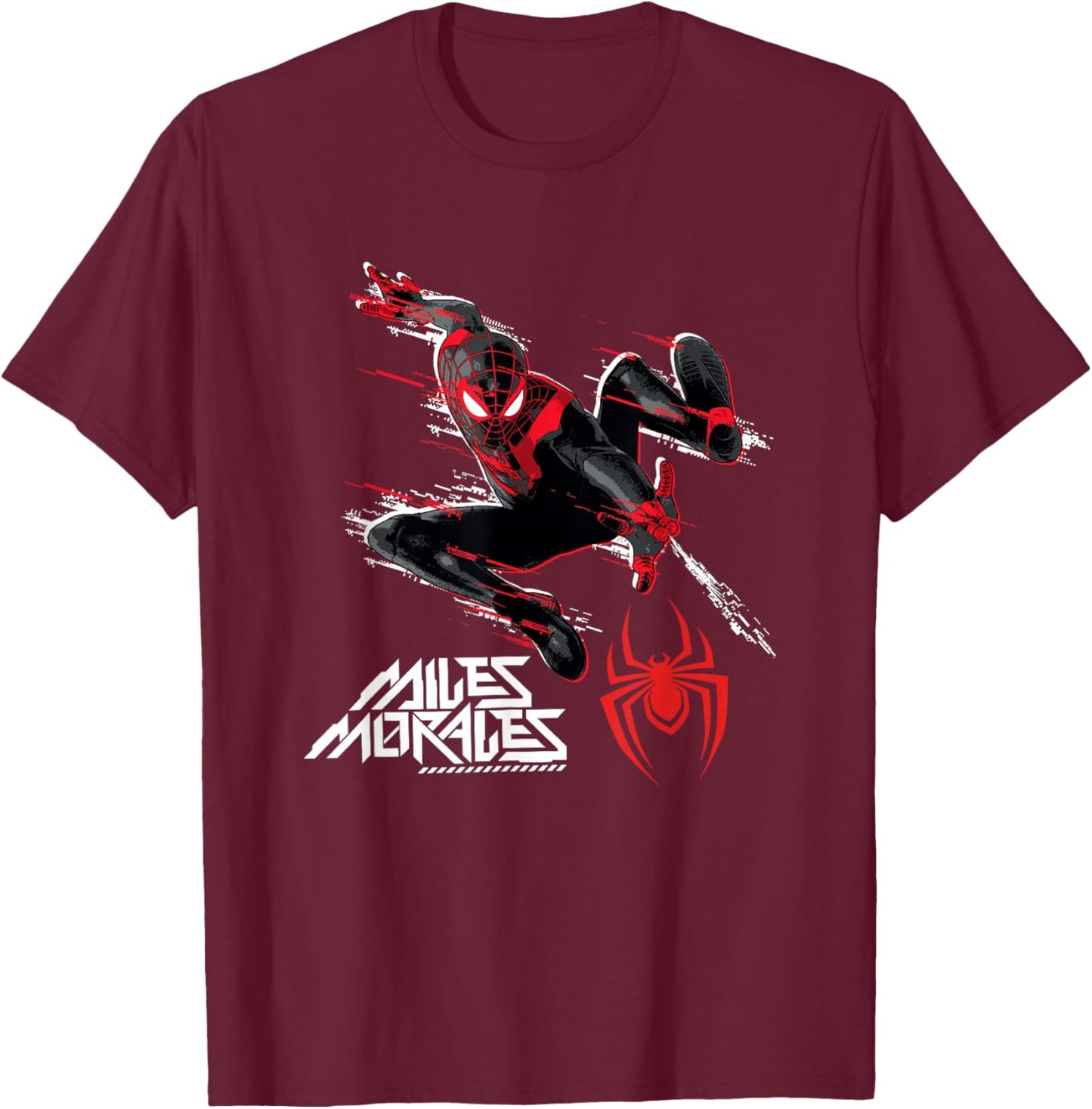 Marvel Comics Miles Morales Web Swing T-Shirt - T-Shirt | Maroon