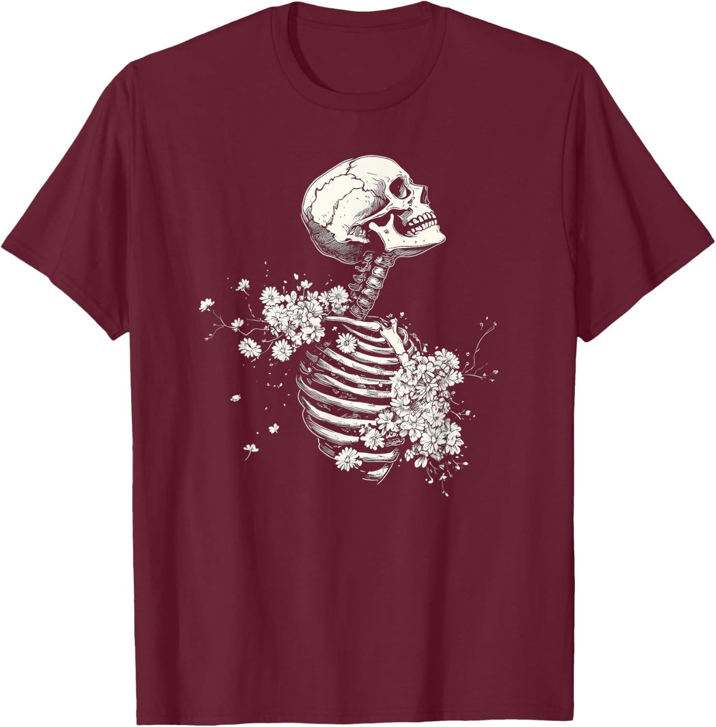 Floral Skeleton Gothic Occult Witchy Dark Creepy Design T-Shirt - T-Shirt | Maroon